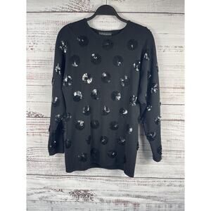 Vintage Andrea Jovine Sweater Womens Medium Gray Sequin Polka Dot 100% Wool 90s